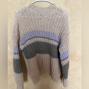 Easel Cowl Neck Sweater - Cream, Purple, and Gray medium cozy knit